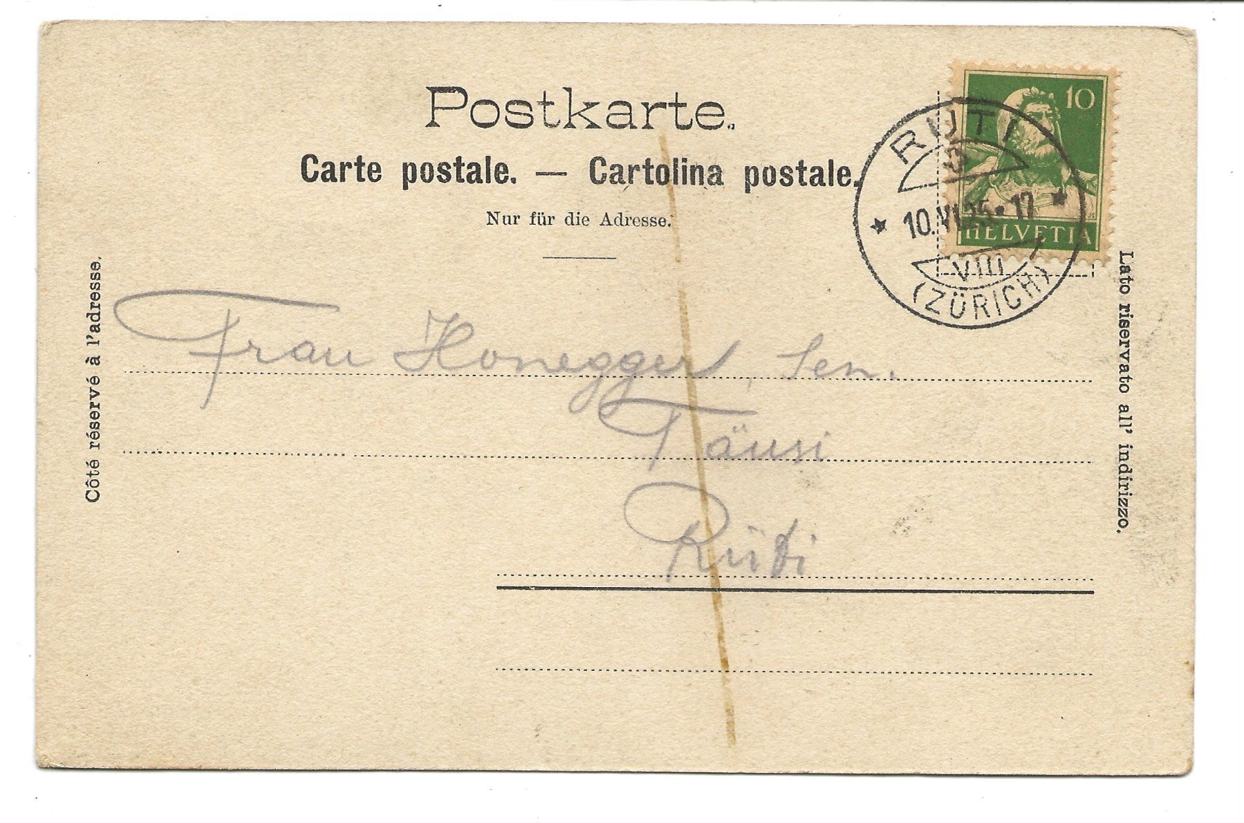 Cartoline postali: Rüti (ZH) Missionsstation - 1925 – Usato da Engelburg venduto da Cartophil 1