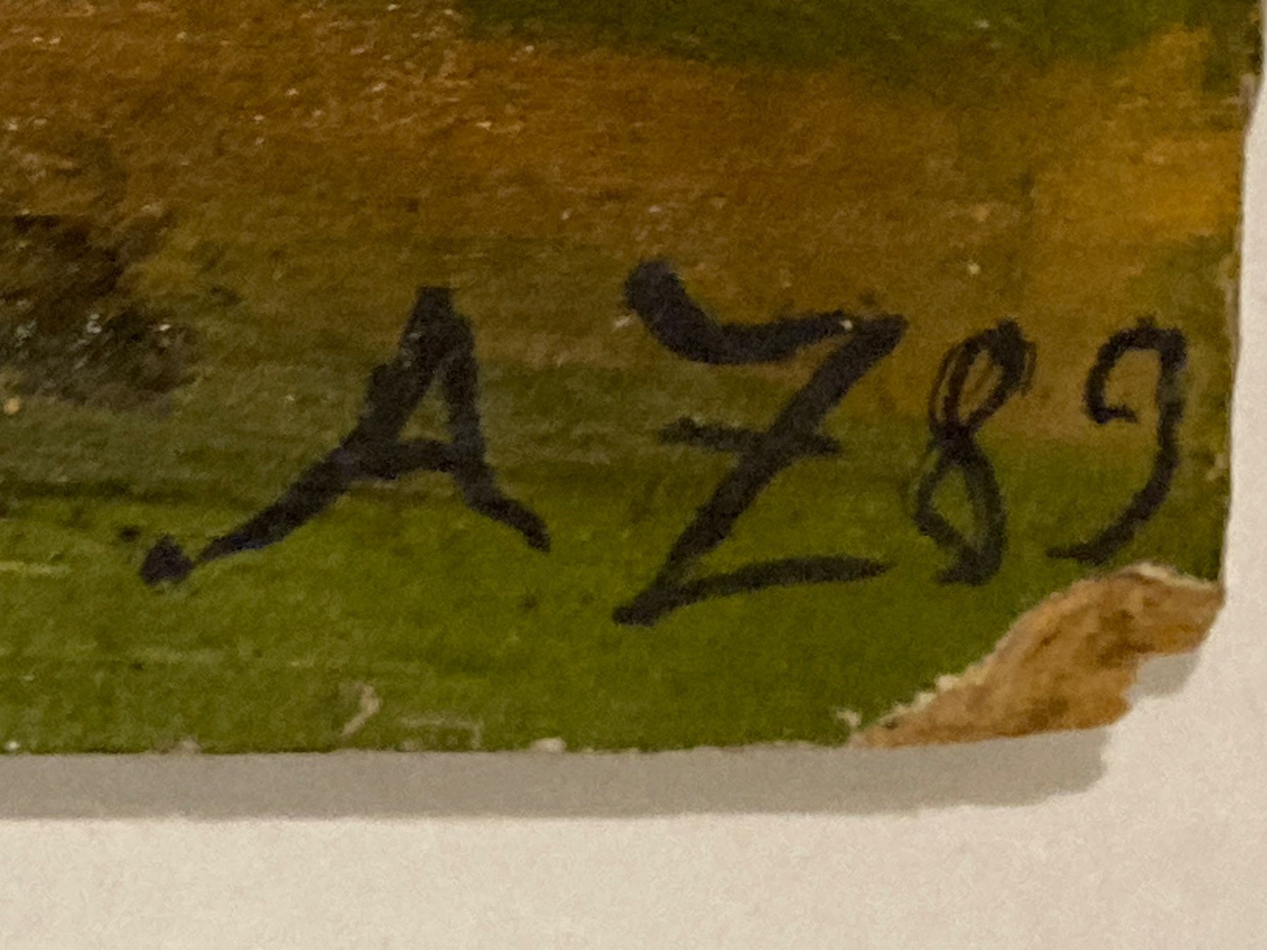Dipinti: A. Z. 89 monogrammiert Landschaftsgemälde mit Wald und Berg – Usato da Hirzel venduto da pjn_d7xp 2