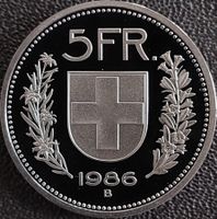 5 Franken Schweiz 1986 pp / aus Münzsatz/in einer Münzkapsel