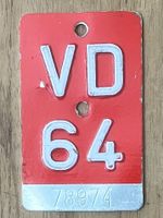 VD 64 - VELONUMMER - FAHRRADSCHILD - PLAQUE DE VELO - VD 64