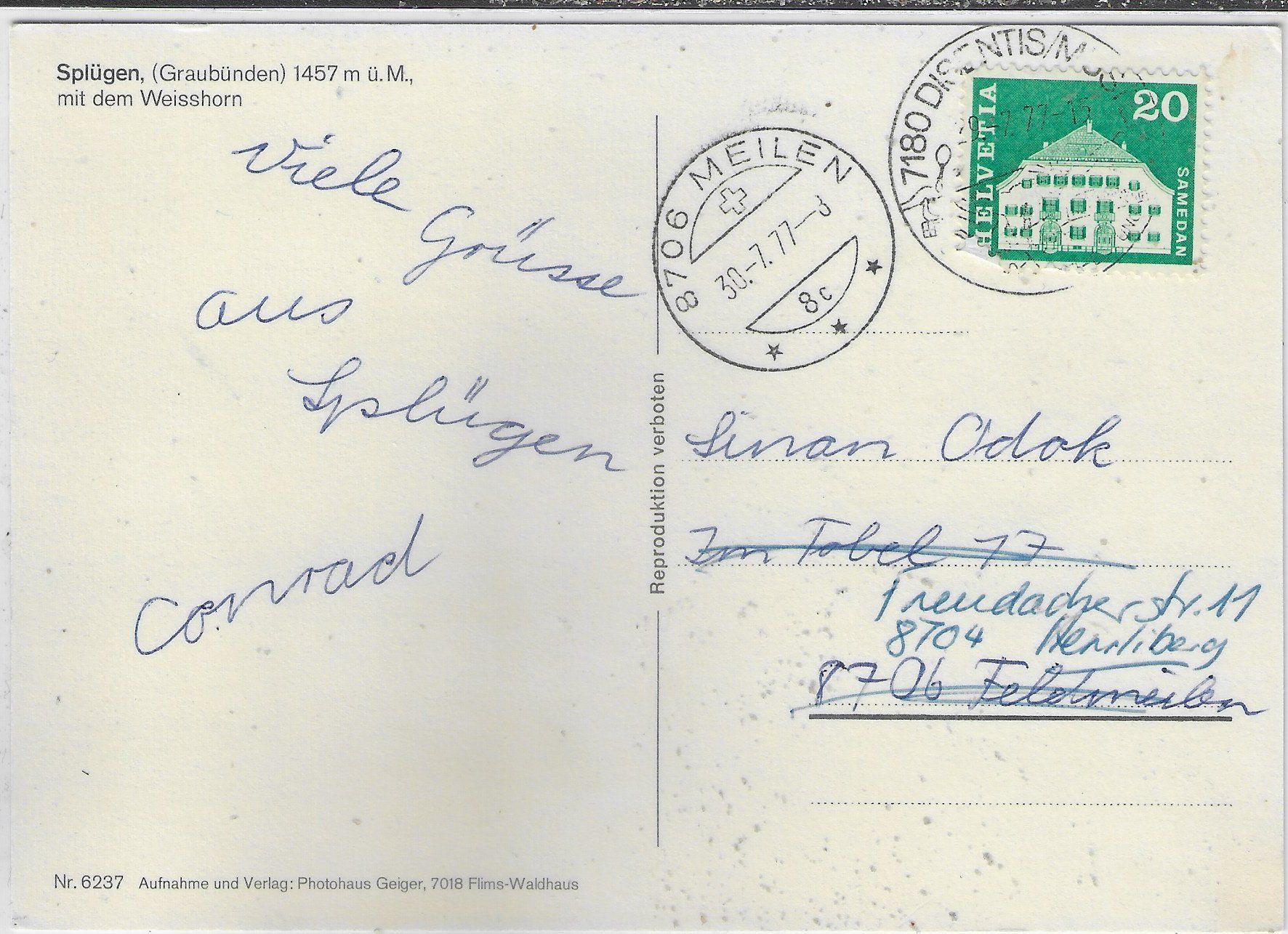 Cartoline postali: Splügen Dorf - Generalansicht – Usato da Ettingen venduto da Kartenplanet 1