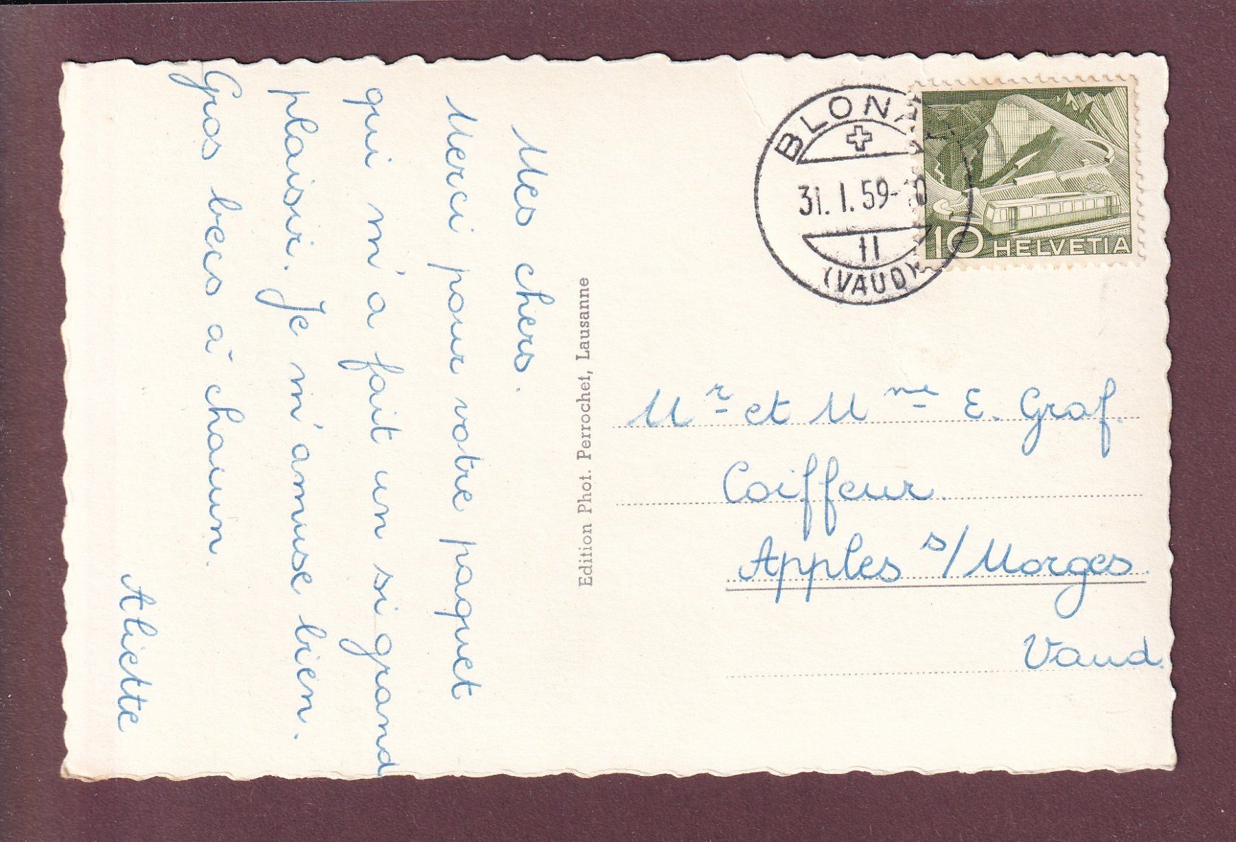 Cartoline postali: LES CHEVALLEYRES sur Blonay - 1959 – Usato da Pully venduto da nicecards 1