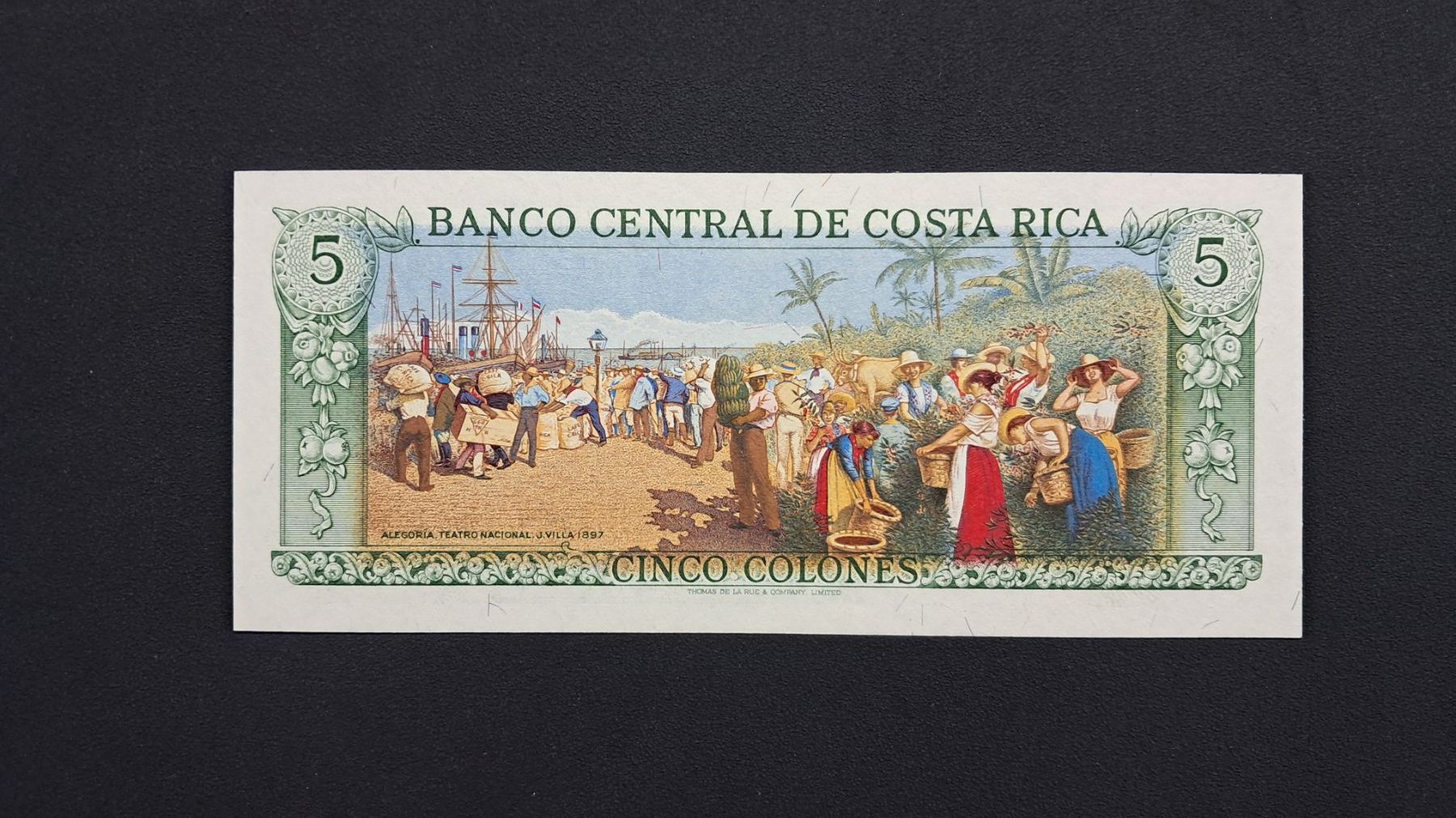 Banconote: Costa Rica 5 Colones 1972  Unc – Nuovo e nell'imballaggio originale da Lufingen venduto da E-Auktion 1