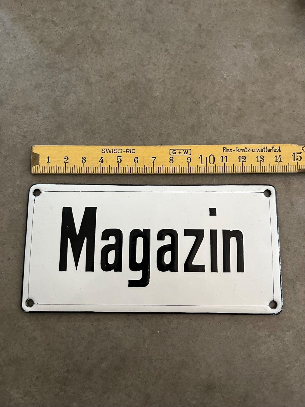 Insegne: Altes Emailschild Magazin – Usato da Steffisburg venduto da Reitschel5 3