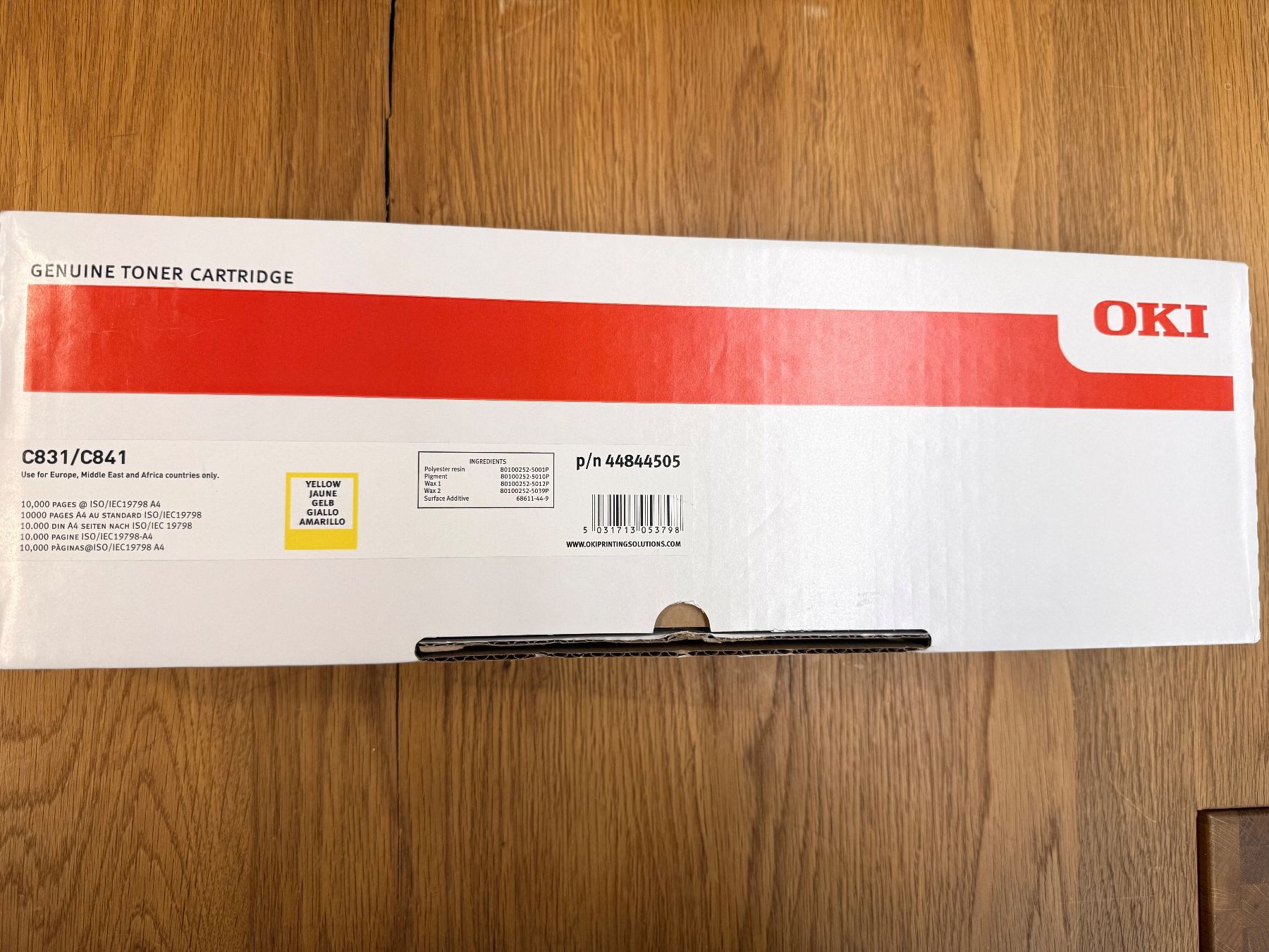 Oki Cartucce per stampanti & toner: Oki Toner Yellow p/n 44844505 C831/C841 – Nuovo e nell'imballaggio originale da Wil SG venduto da gianon