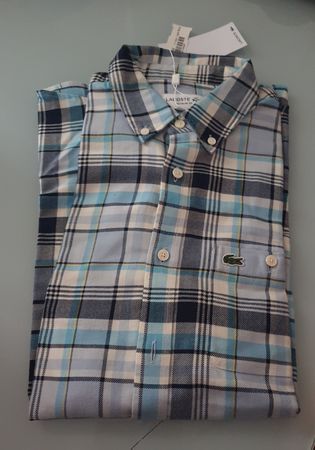 Lacoste Hemd Herren Gr. 38 Neu mit Etikett Blau/Weiss