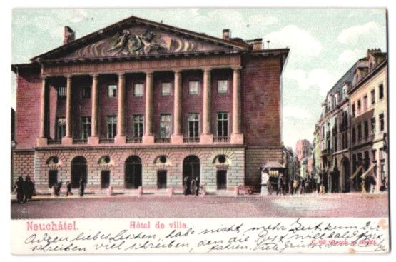 Cartoline postali: Relief-AK Neuchâtel, Hotel de ville – Usato da Berlin venduto da bartko-reher