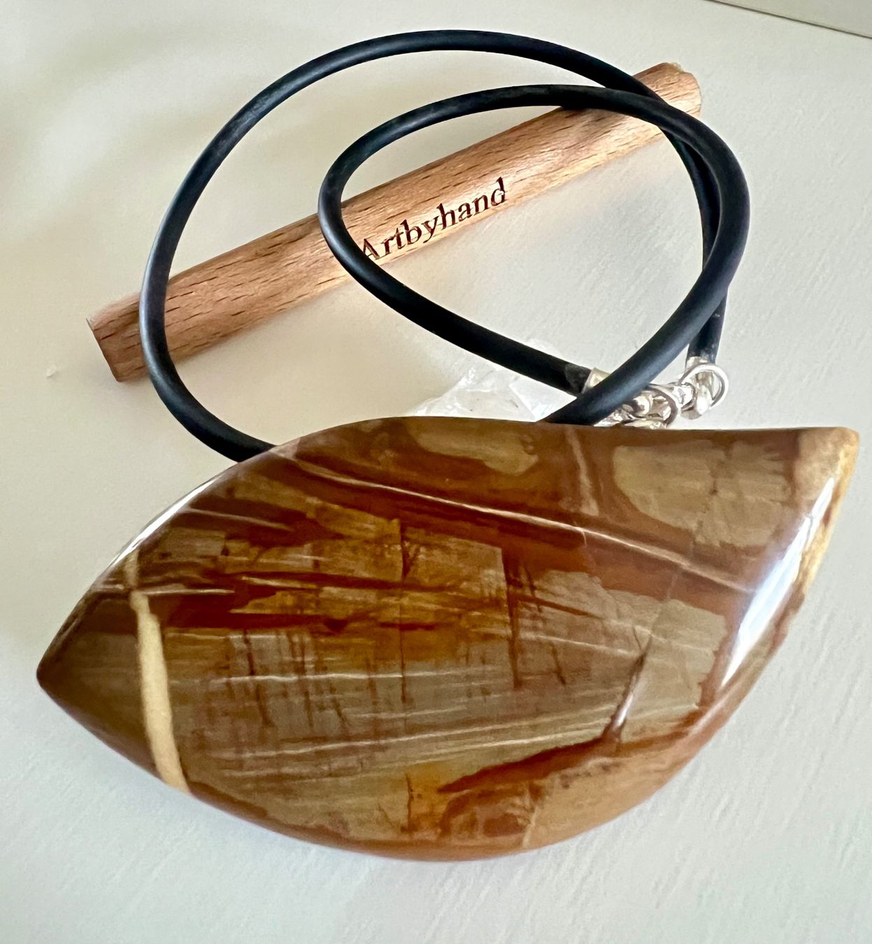 Catenine: 8.5cm XL Jaspis Silber gefasst Kautschuk Statement Collier – Usato da Ruswil venduto da artbyhand 6