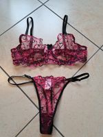 NEU Dessous Set mit BH und String schwarz pink Herzen
