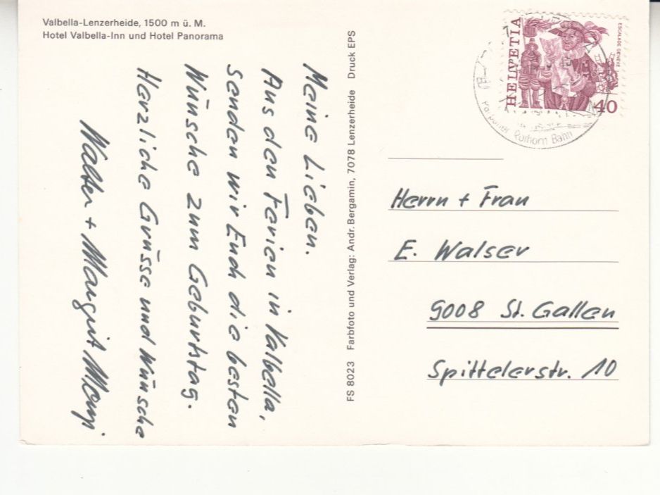 Cartoline postali: Valbella 1980 – Usato da Bürglen TG venduto da StampGraf 1
