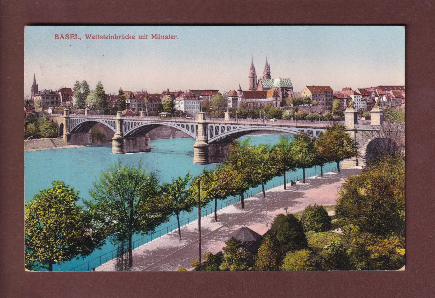 Cartoline postali: BASEL - Wettsteinbrücke - 1915 – Usato da Pully venduto da nicecards