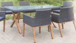 Rattan Tisch und 6 Sessel Lounge Set Toscana in Top-Qualität