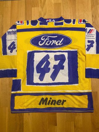MATCH WORN EV ZUG # 47 JOHN MINER 1995/96 EVZ SIGNIERT XL