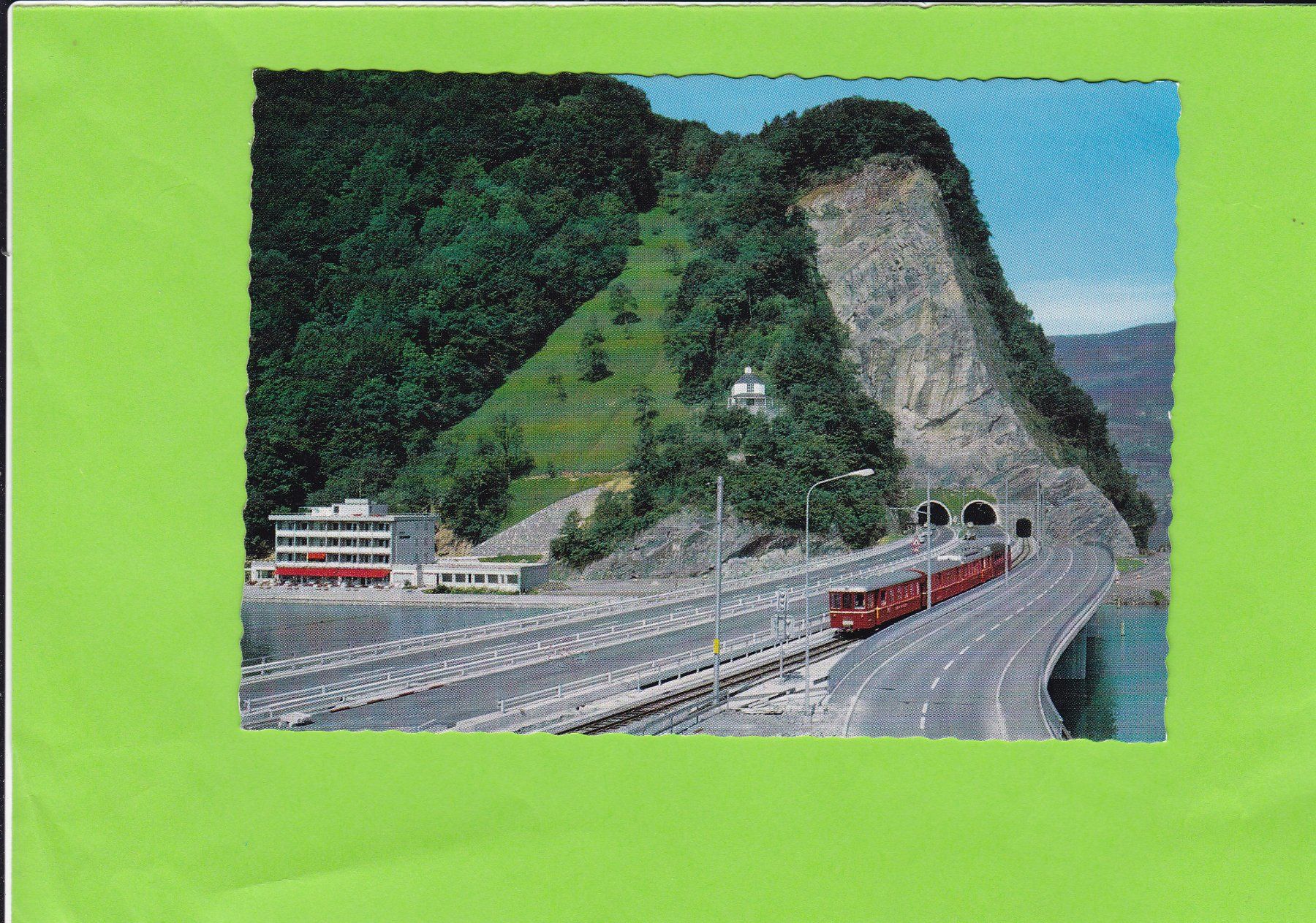 Cartoline postali: Stansstad mit LSE-Bahn, Acheregg Brücke – Usato da St. Peterzell venduto da neckertal