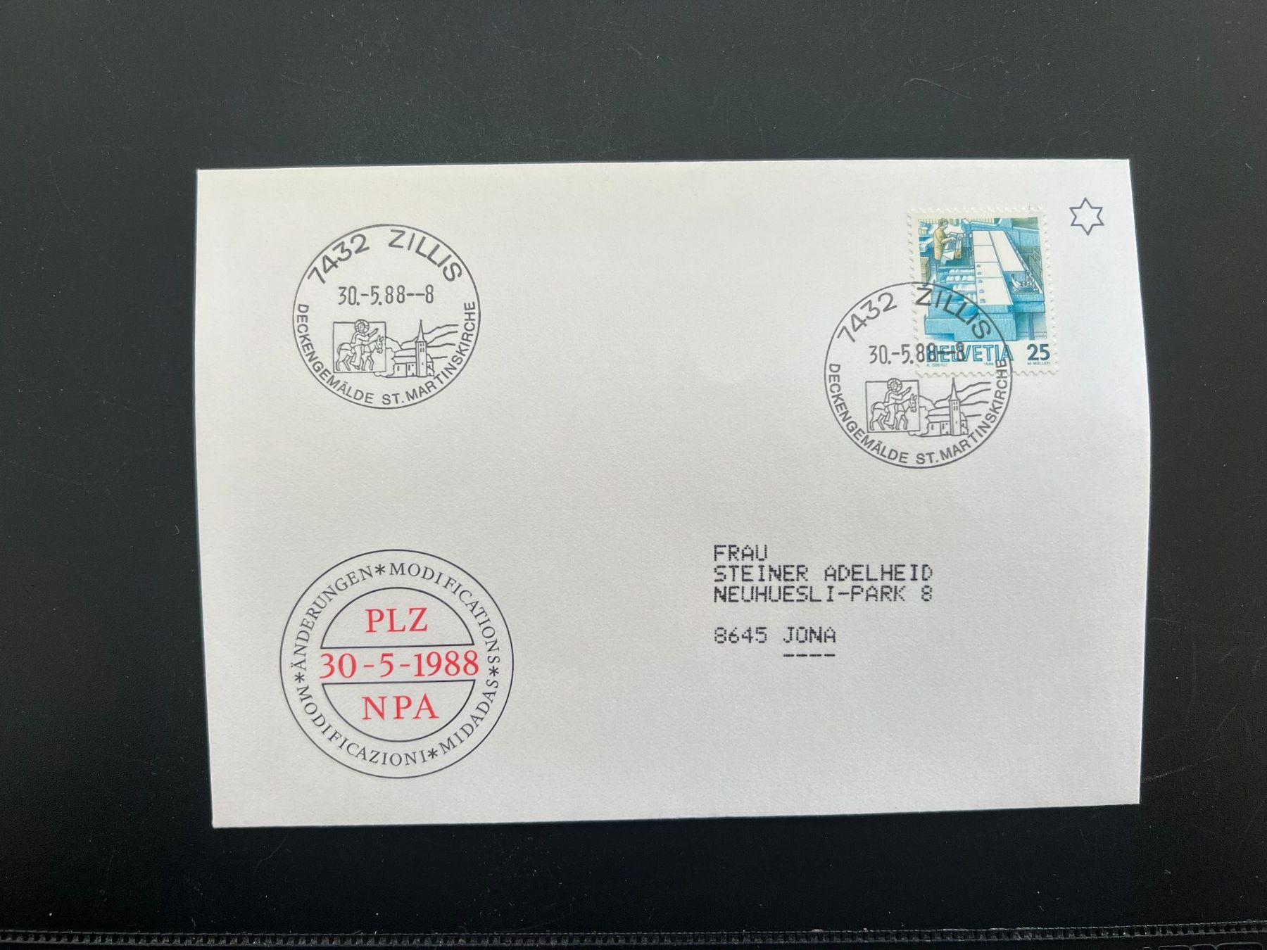 Tutti i francobolli: Zillis Erstagbrief-Werbe-Stempel  (M890) – Usato da Hinwil venduto da Sidi4