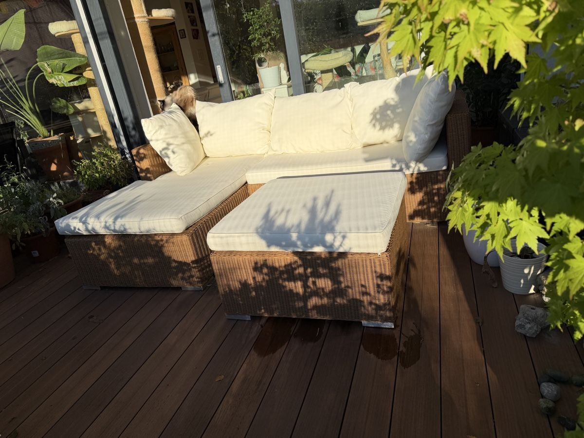 Sofas: Lounge Set Polyrattan hellbeige mit Hocker gebraucht – Gebraucht aus Zollikofen von Gio71