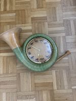 Ausgefallene Wanduhr im Jagdhorn Design, Holz, Vintage!