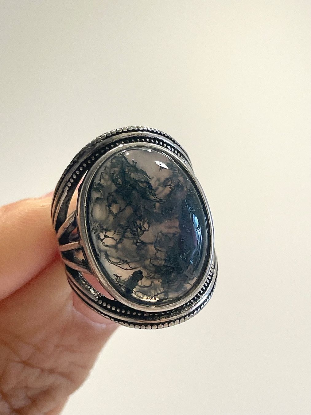 Anelli: 100% Echter, sehr transparenter Moosachat-Ring – Nuovo e nell'imballaggio originale da Schiers venduto da sisikristall