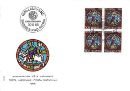 FDC Pro Patria  Viererblock 1968