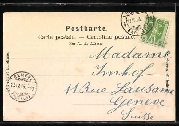 Ansichtskarten: AK Lausanne, Place Bel-Air, 1908 – Gebraucht aus Berlin von bartko-reher 1
