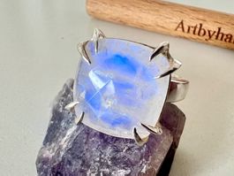 Traumring Silber 925 mit magischem Regenbogen-Mondstein –G54