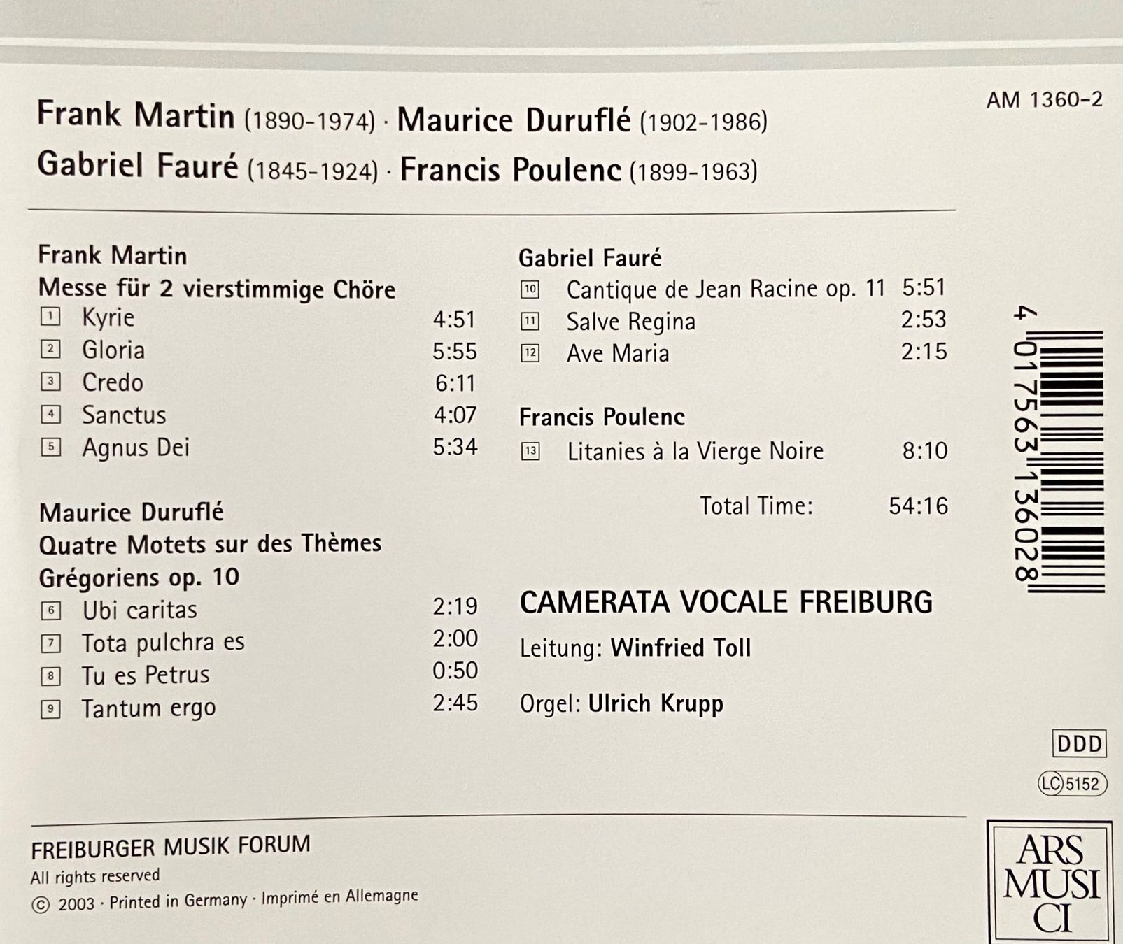 CD: Frank Martin CD Messe • Poulenc • Fauré • Duruflé – Usato da Luzern venduto da Lycka 1