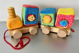 Holz-Zug Eisenbahn mit weichem Stoff-Aufbau