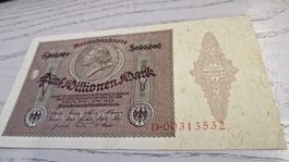 5'000'000 Mark 1923, seltene Reichsbanknote, guter Zustand!