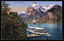 AK Urnersee mit Tellsplatte und Dampfer