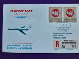 Flugbrief VADUZ-ZH-MOSKAU 3.IV.71, eingeschrieben in Vaduz