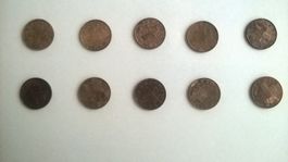 10 pièces 1 ct  1951, 52, 53, 54, 57, 58, 63, 66 67, 69  BE