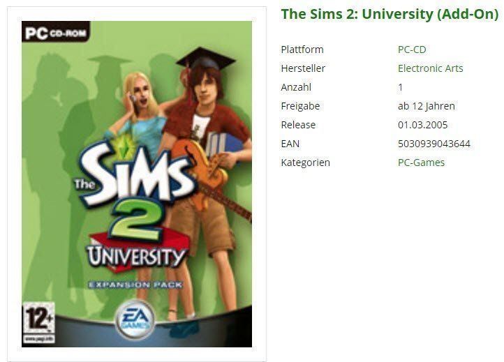 Giochi: The Sims 2: University (Add-On) – Usato da Buchrain venduto da Sssschaller