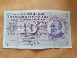 Schweizer Banknote 10 Franken Note aus dem Jahr 1977