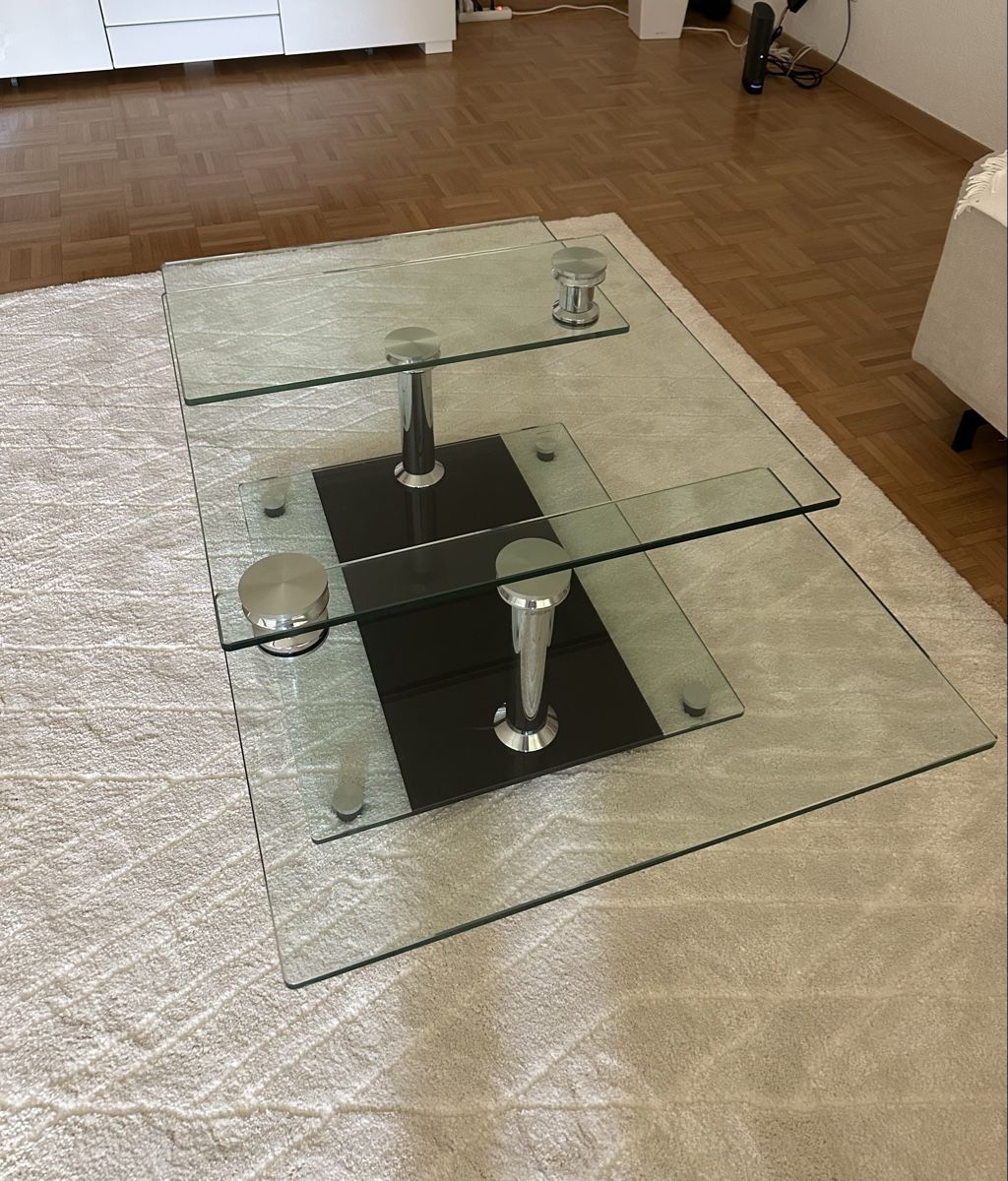 Tavoli: Glas Couchtisch ausziehbar schwebend Schwarz Chrom – Usato da Münchenbuchsee venduto da IleanaT 1