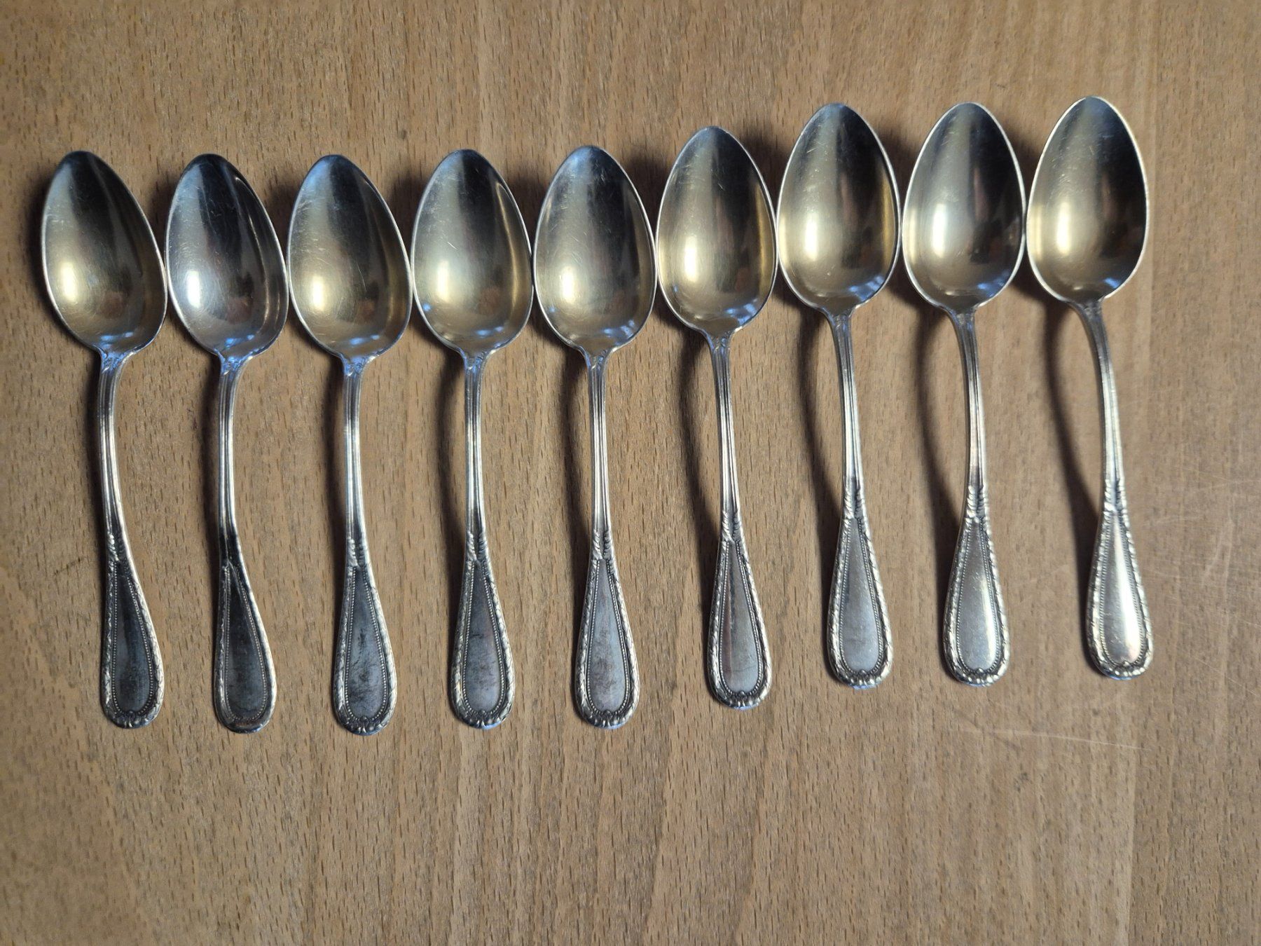 Cucchiai: 9 Moccalöffel Silber 800, 95 gr. – Usato da Schlosswil venduto da donmarcos62