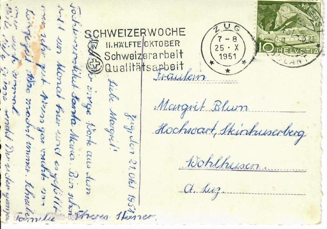 Cartoline postali: Sta. Maria Zug 1951 – Usato da Hochdorf venduto da Ziegel-16 1