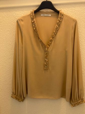Walter Voulaz Bluse, Gr. 36 (IT 40) Beige, reine Seide, NEU!