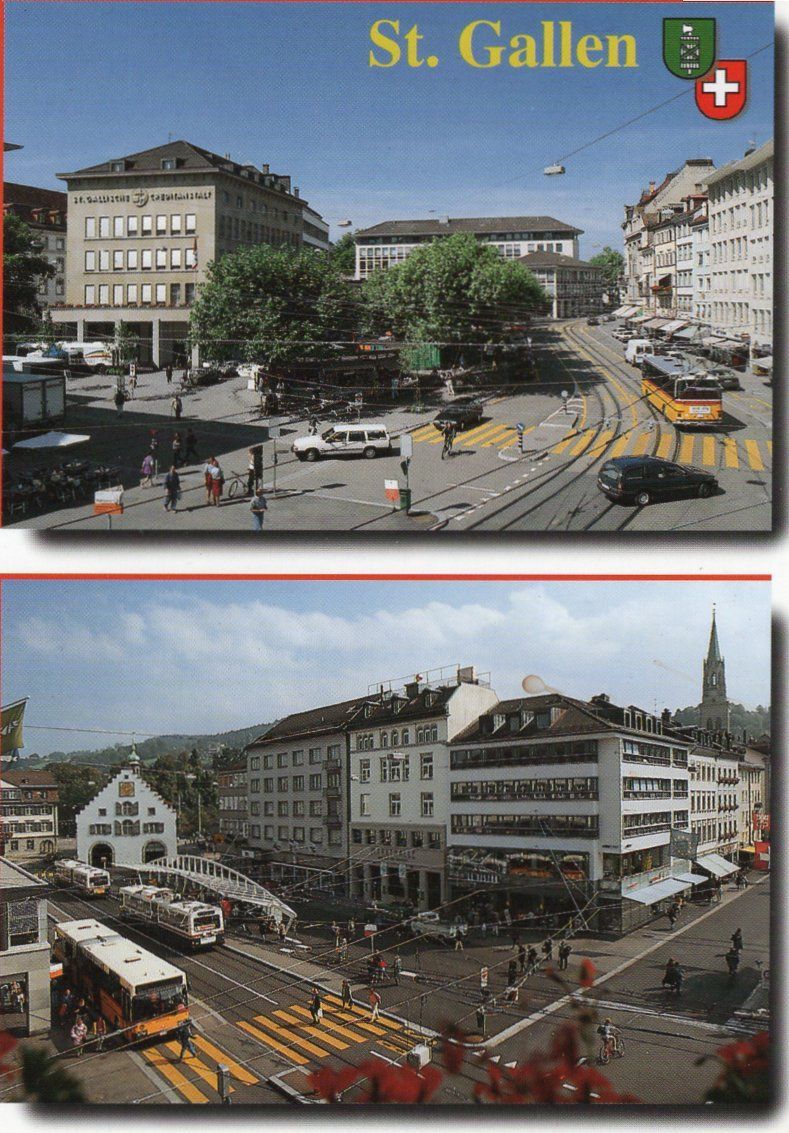 Cartoline postali: St. Gallen Marktplatz Doppelkarte. – Usato da St. Gallen venduto da Epu