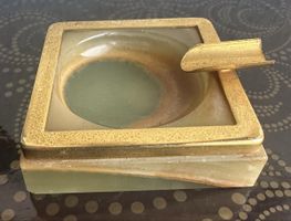 Vintage-Aschenbecher aus Onyx und vergoldetem Messing – 70er