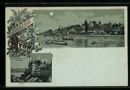 Litho Nyon, Le château et le Montblanc,