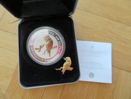 1 OZ Silber Kookaburra 2004  gilded in Kapsel mit Box + CoA