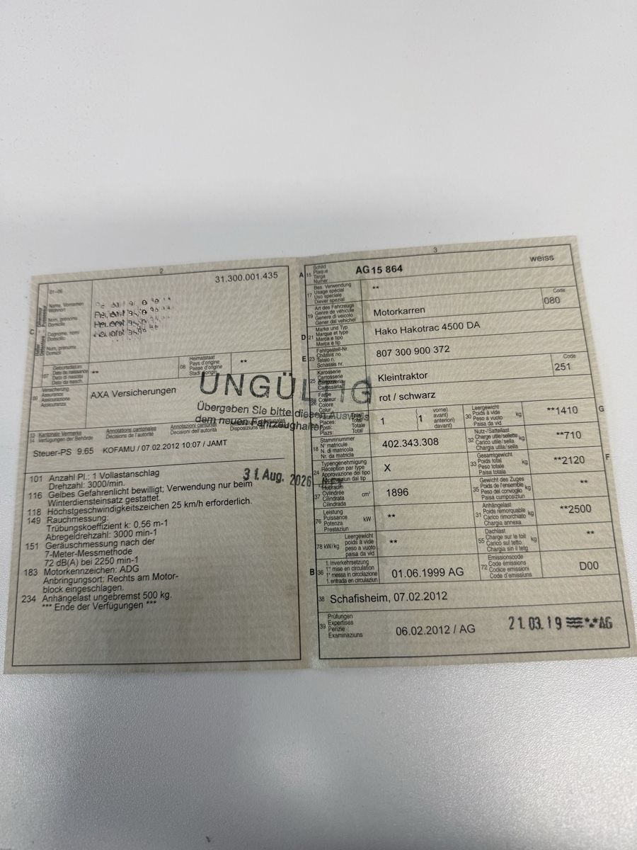 Hako Trattori: Hako Trac 4500 – Usato da Hellikon venduto da Deutz01 4