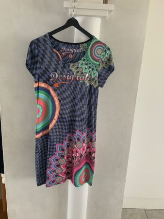 Desigual Sommerkleid L bunte Pfauenfeder, wie Neu!