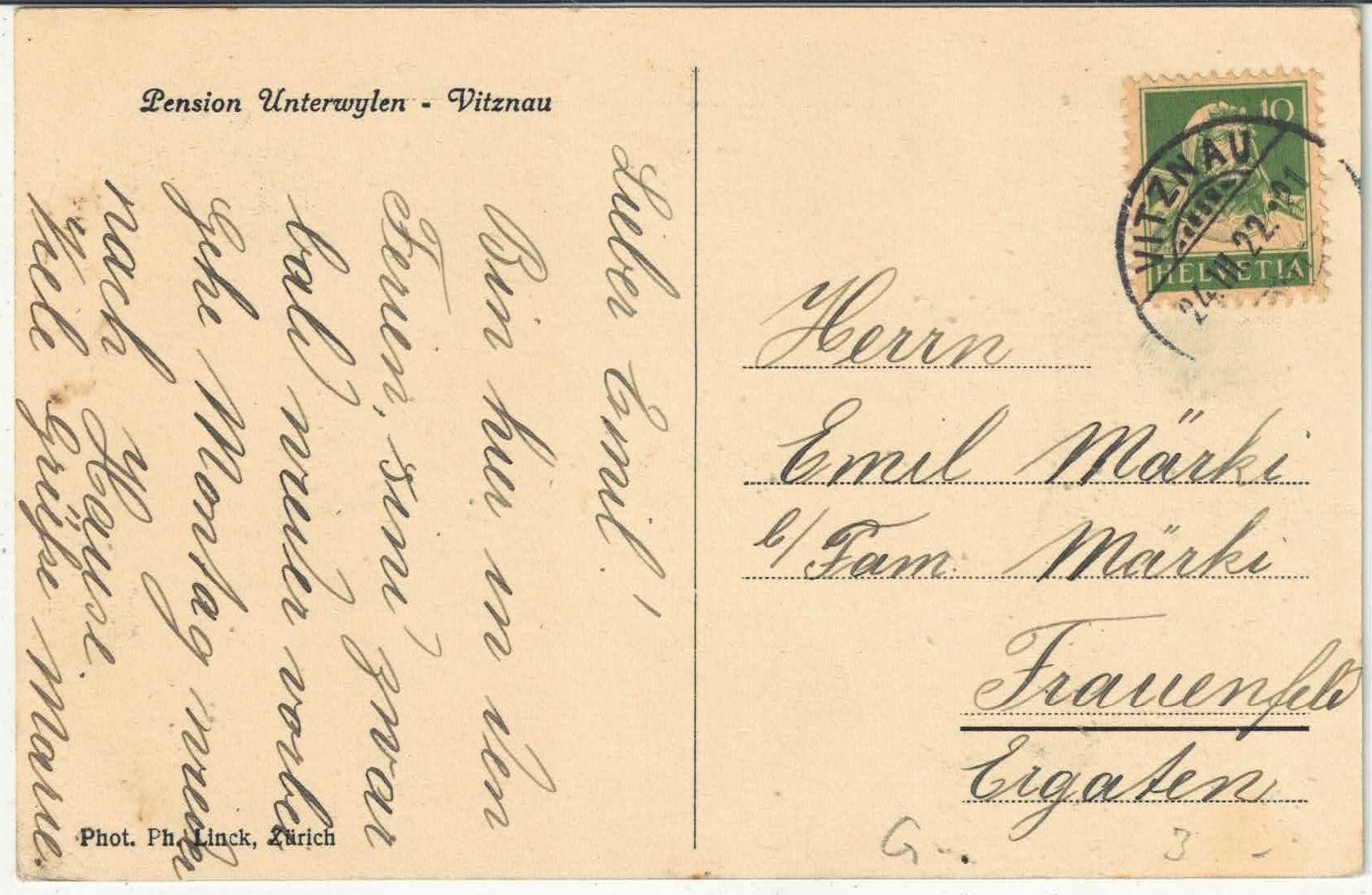 Cartoline postali: Pension Unterwylen - Vitznau – Usato da Ettingen venduto da Kartenplanet 1