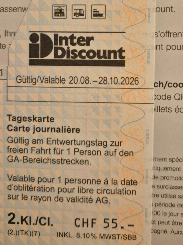 Biglietti: SBB Tageskarte 2. Klasse – Nuovo e nell'imballaggio originale da Zürich venduto da Kura-bra