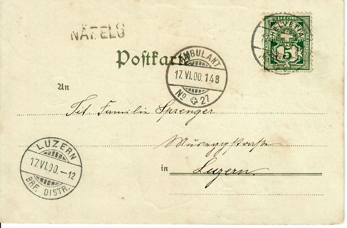 Cartoline postali: AK  aus Näfels Ambulant 1900 – Usato da Hochdorf venduto da Ziegel-16 1