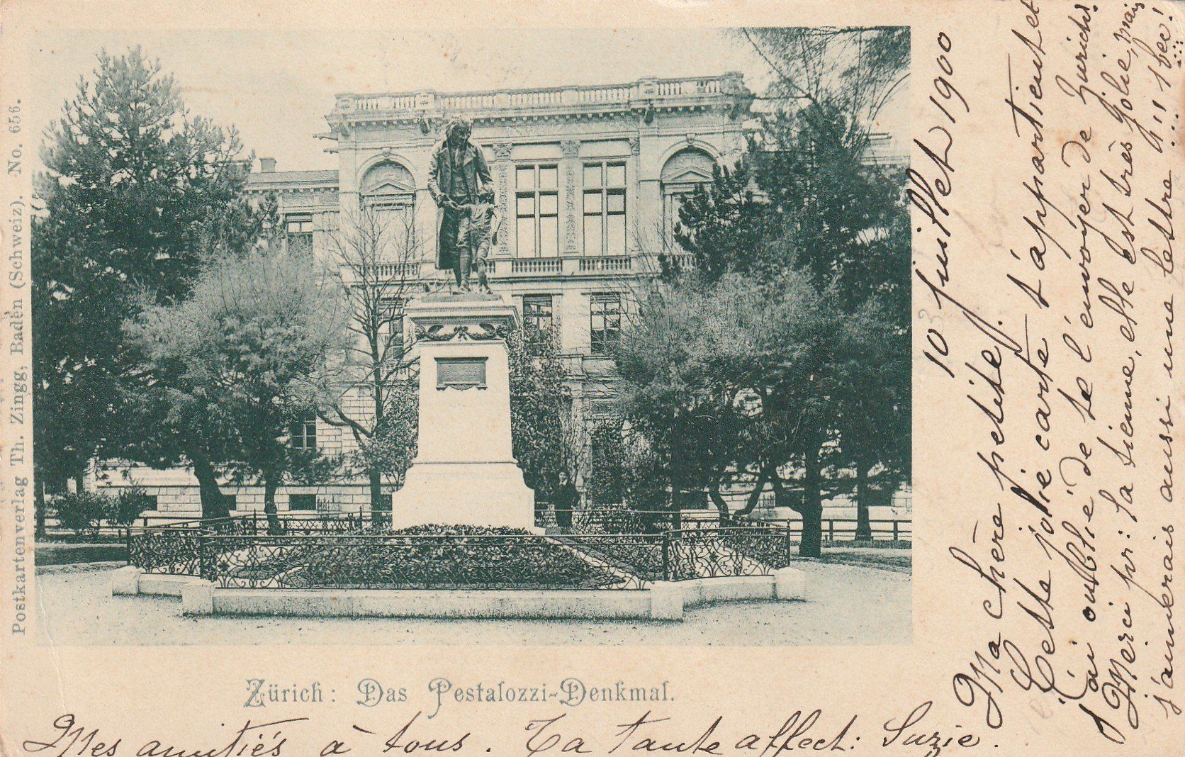 Cartoline postali: Zürich Pestalozzi-Denkmal – Usato da Rorschacherberg venduto da fratovi2