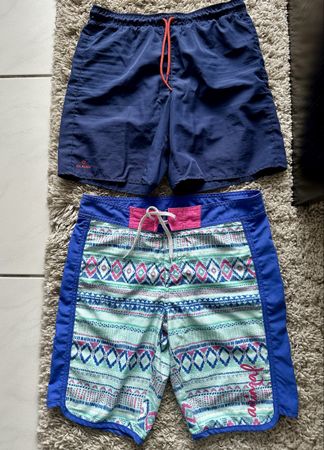 2 Swim Trunks, Blue and Patterned, Size 11-12y