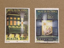 2 seltene Malta Briefmarken Weihnachten 1993
