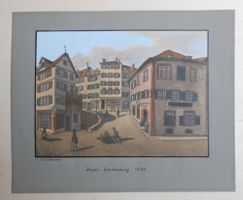 Basel. Gerbergasse. Kolorierter Lichtdruck von ca 1880.